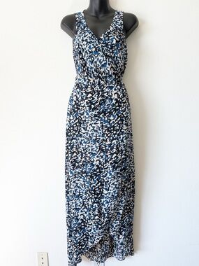 Nordstrom Wrapped Sleeveless Blue Print V-Neck Maxi Dress